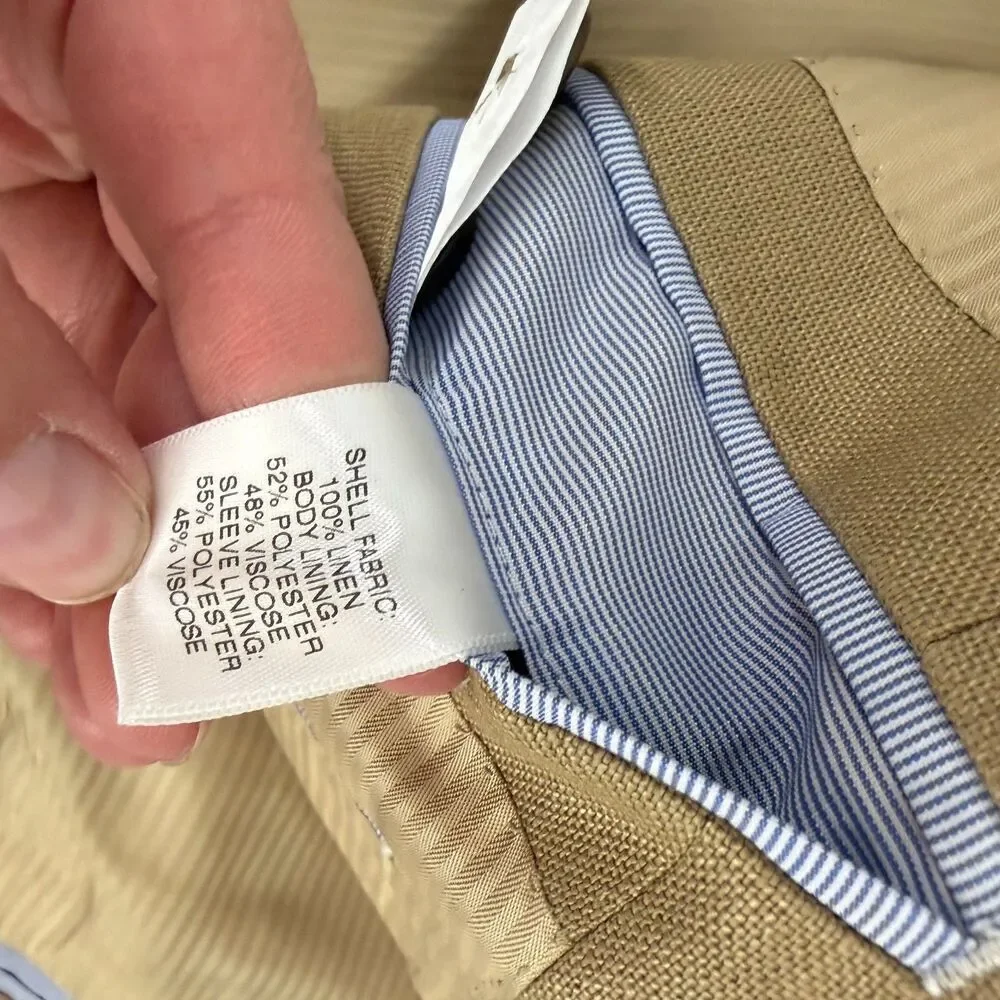 Baird McNutt Murano Blazer Mens Medium Tan Linen 2 Button Jacket Preppy Light